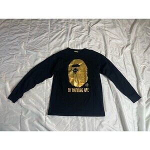 A Bathing Ape Long Sleeve Shirt Black And Gold Men’s Size Large